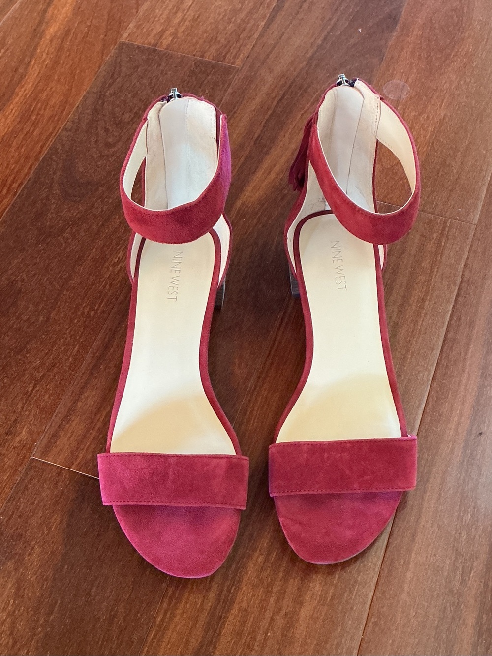 Nine West Burgundy Suede Open-Toe Ankle-Strap Heels